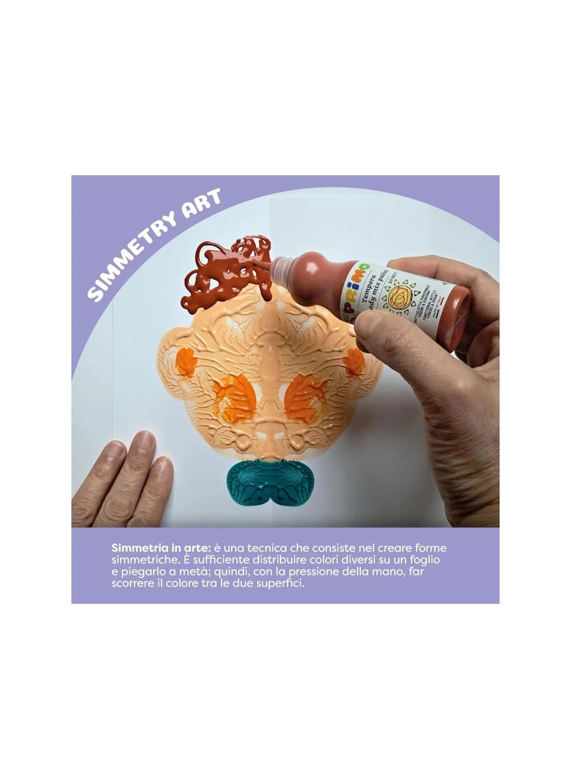 بريمو مجموعة بريمو كيدسكيت للفنون المتناظرة - مجموعة تلوين للأولاد والبنات من عمر 5 سنوات فما فوق، تتضمن 4 ألوان تمبرا مريحة، وألبوم، وكتيب إبداعي. - Image 4